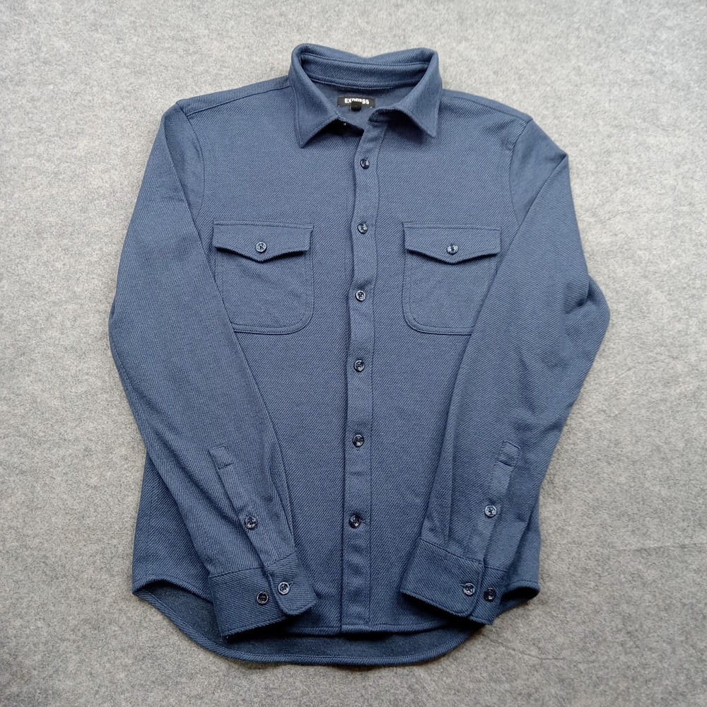 Express Shirt Mens XS Blue Solid Button Front Long Sleeve Two Pocket Casual